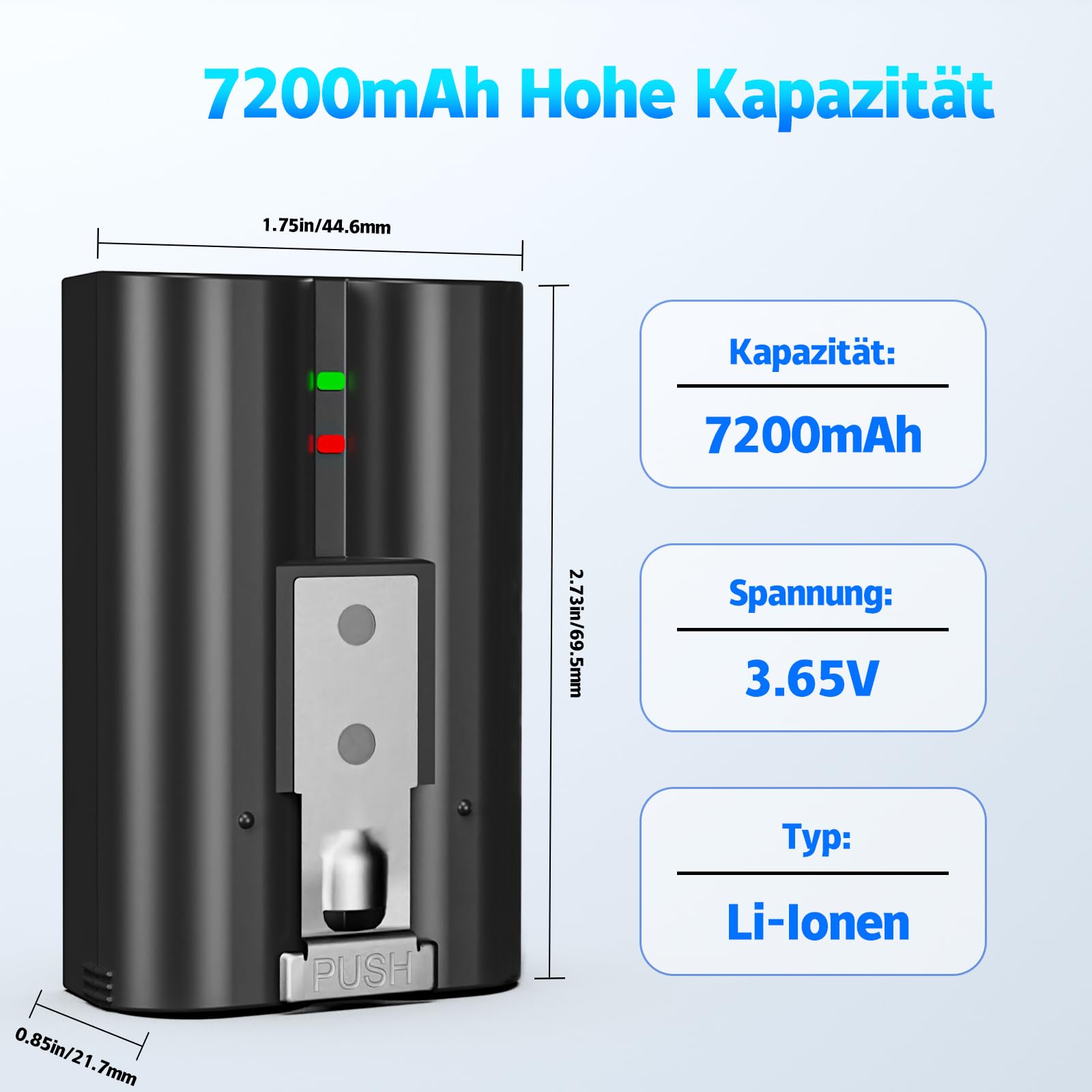 7200mAh Ersatz für Ring Akku 2026 Upgraded Chip kompatibel mit Ring-Doorbell 2/3/4/3plus, Stick Up Cam(2nd/3rd Gen), Spotlight Cam Wiederaufladbare Battery 1Stück