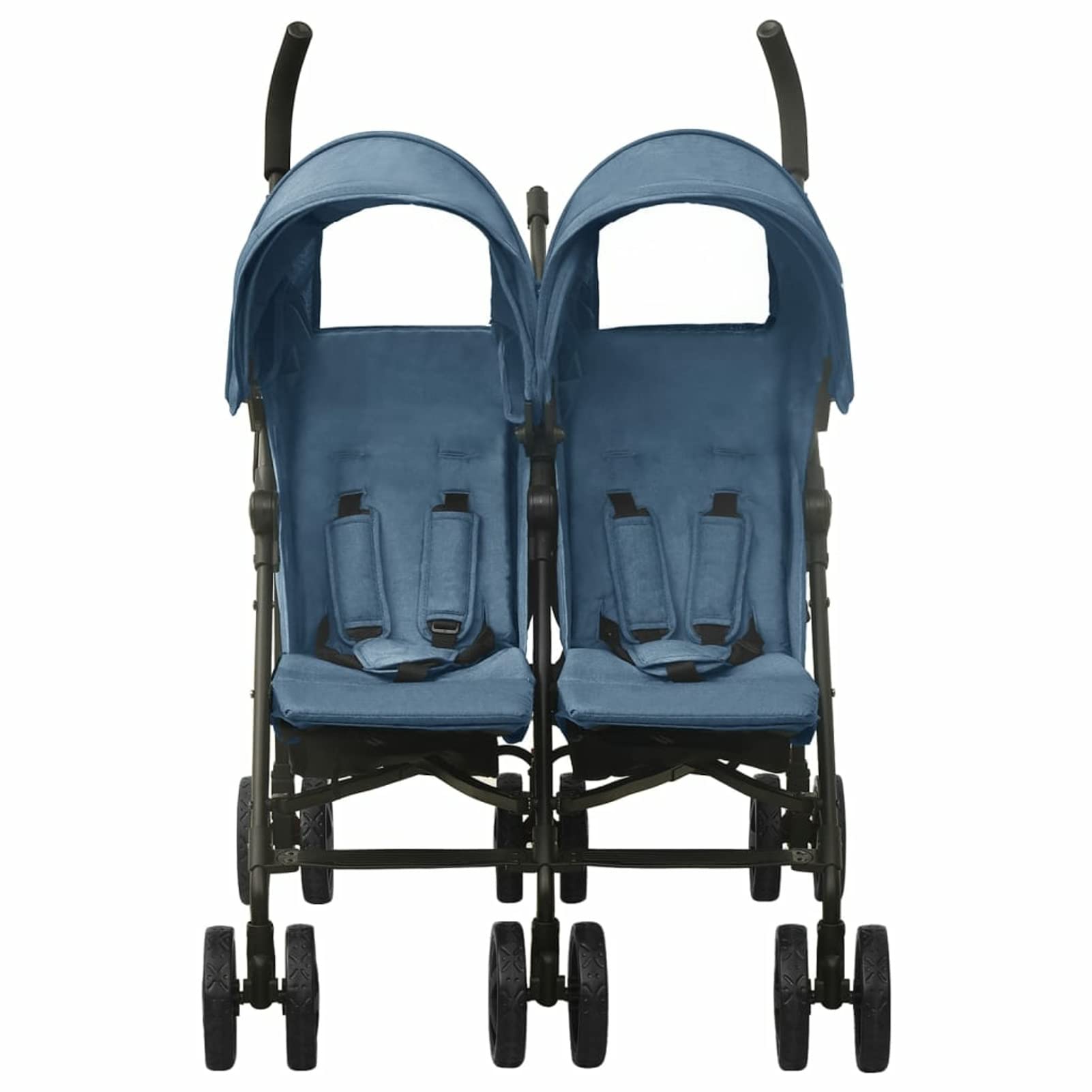 Carrito para Gemelos Silla de Paseo Gemelar Cochecito Doble Reclinable y Plegable Sillita Doble Cochecito Hermanos para Bebé Niño de Acero Azul Marino