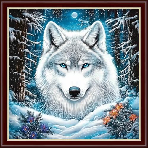 Image of Dimensean Stamped Cross Stitch Kits Full Range of Embroidery Patterns Starter Kits for Beginners Adult DIY Cross Stitches Needlepoint Kits 11CT-Forest Abstract Wolf 18x18 inch