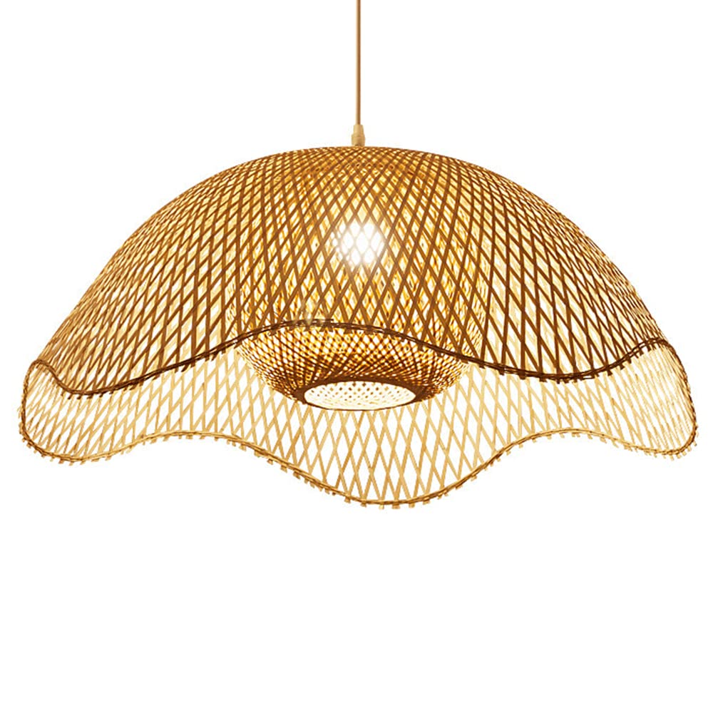 Suspension bambou tressé main : lustre naturel esprit chapeau de paille