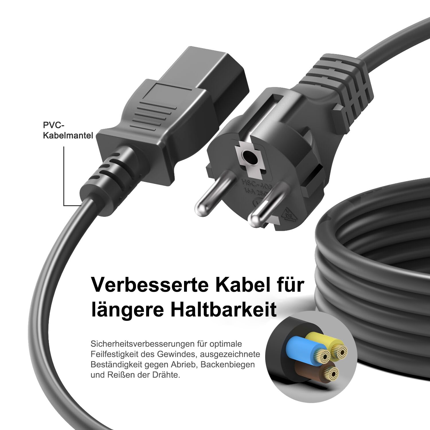 Cable Matters 2-pack 3-polig Kaltapparaatsnoer 1 m – Haaks Schuko stekker Type F (CEE 7/7) naar haaks IEC C13 – PC netkabel/monitor netkabel/printer stroomkabel voor desktop, HDTV, projector