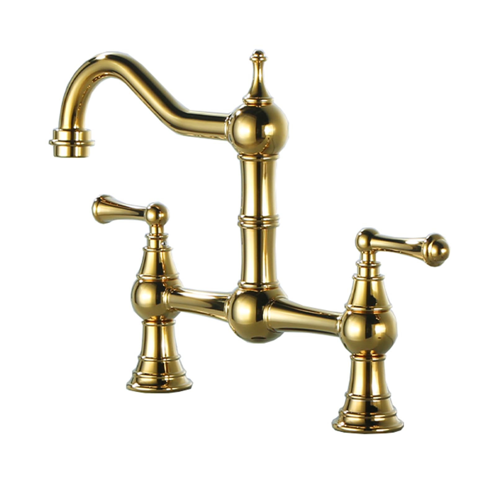 Kitchen Sink Mixer Taps 2 Hole Dual Lever Rotatable Bridge Brass Kitchen Tap,Chrome-Plated