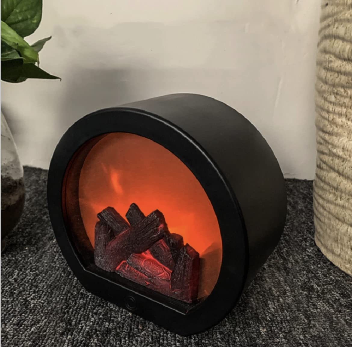 Blue Coral LED Flame Lantern Lamp Simulation Flame Fireplace Night Light Flameless Light USB Battery Powered Decor Courtyard Living Room Christmas Decoration (Round)