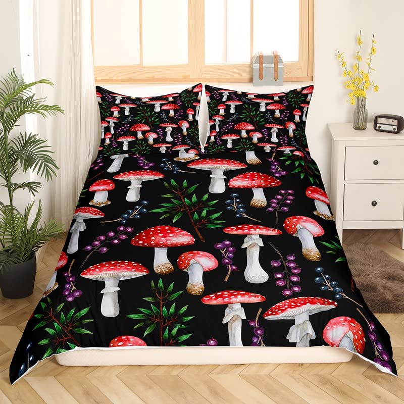 Homemissing Cute Mushroom Duvet Cover Cartoon Mushrooms Bedding Set Kawaii Fungus King Comforter Cover for Boys Girls Children Teens Bedroom Decor Wild Stuff Fruit Bedspread Cover Zipper - Image 2