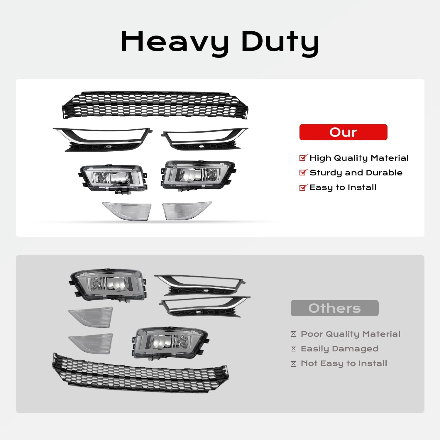 KARPAL Front Bumper Lower Grille Grill with Fog Light Cover Fit for 2012 2013 2014 2015 VW Passat Black 7PCS