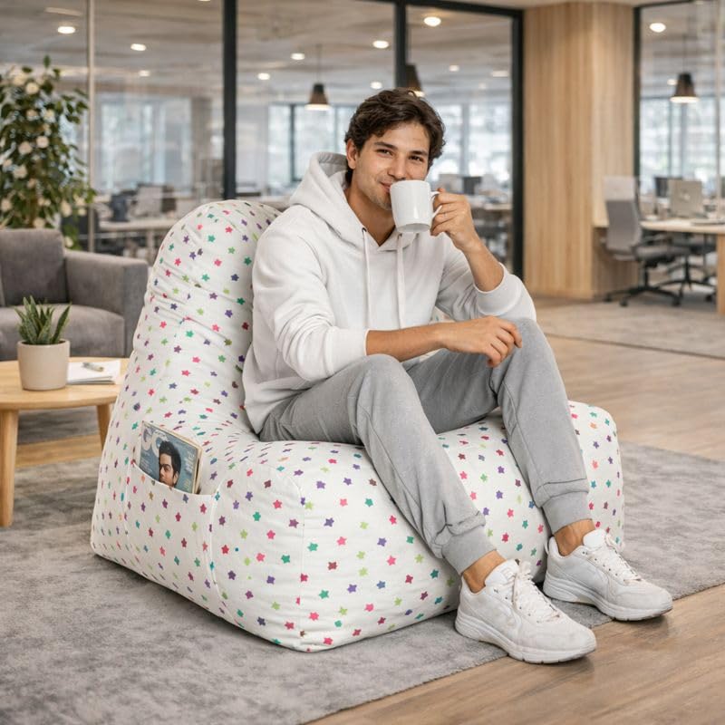 Image of Style Homez HackeyCotton Canvas Star Printed Bean Bag XXL Size Filled with Beans Fillers