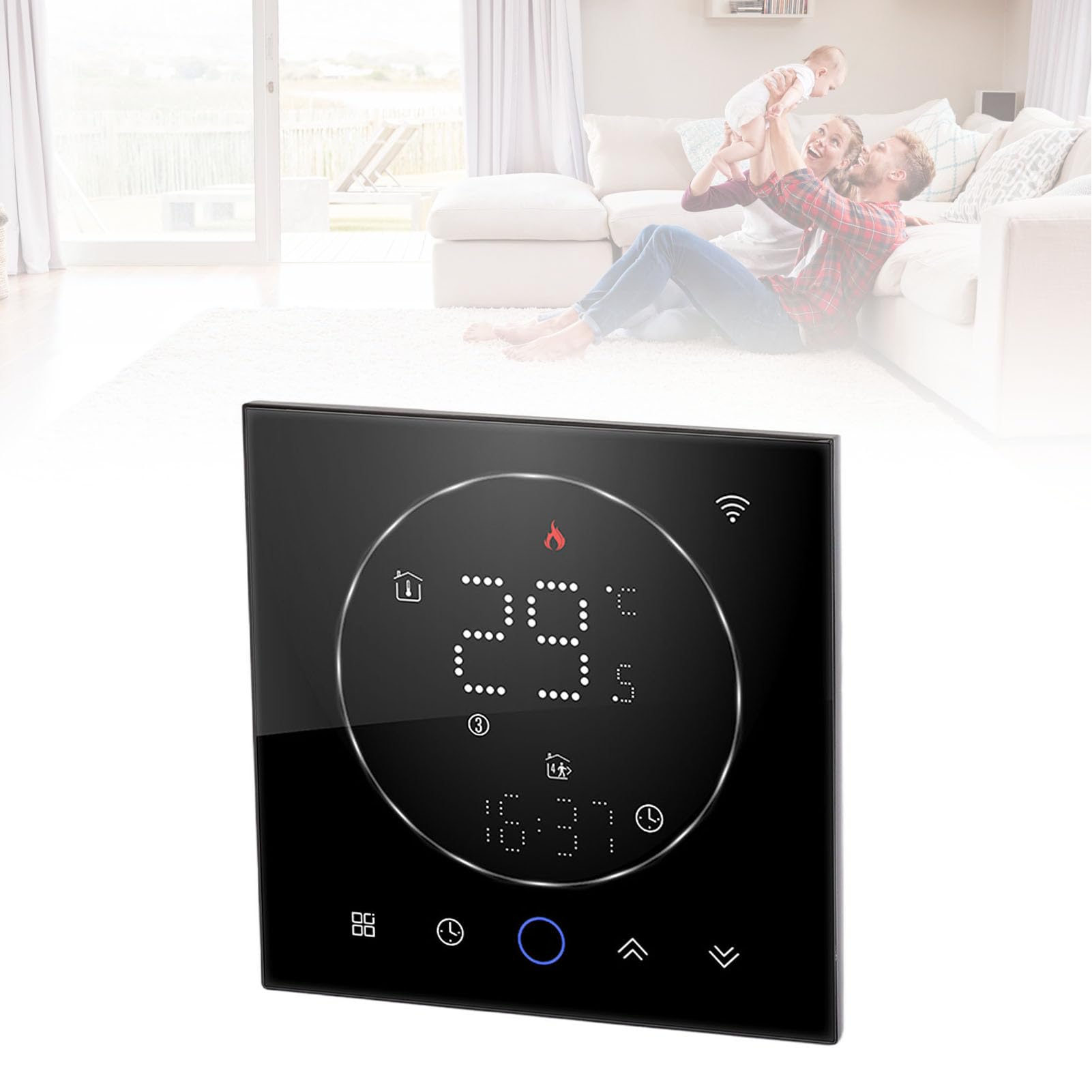 Ejoyous Termostato Programmabile per Smart Home Termostato Touch Screen WiFi AC95 a 240V da 41 a 95F 16A LED Controllo Vocale per Riscaldamento Elettrico Home Office Apartment (BLACK)