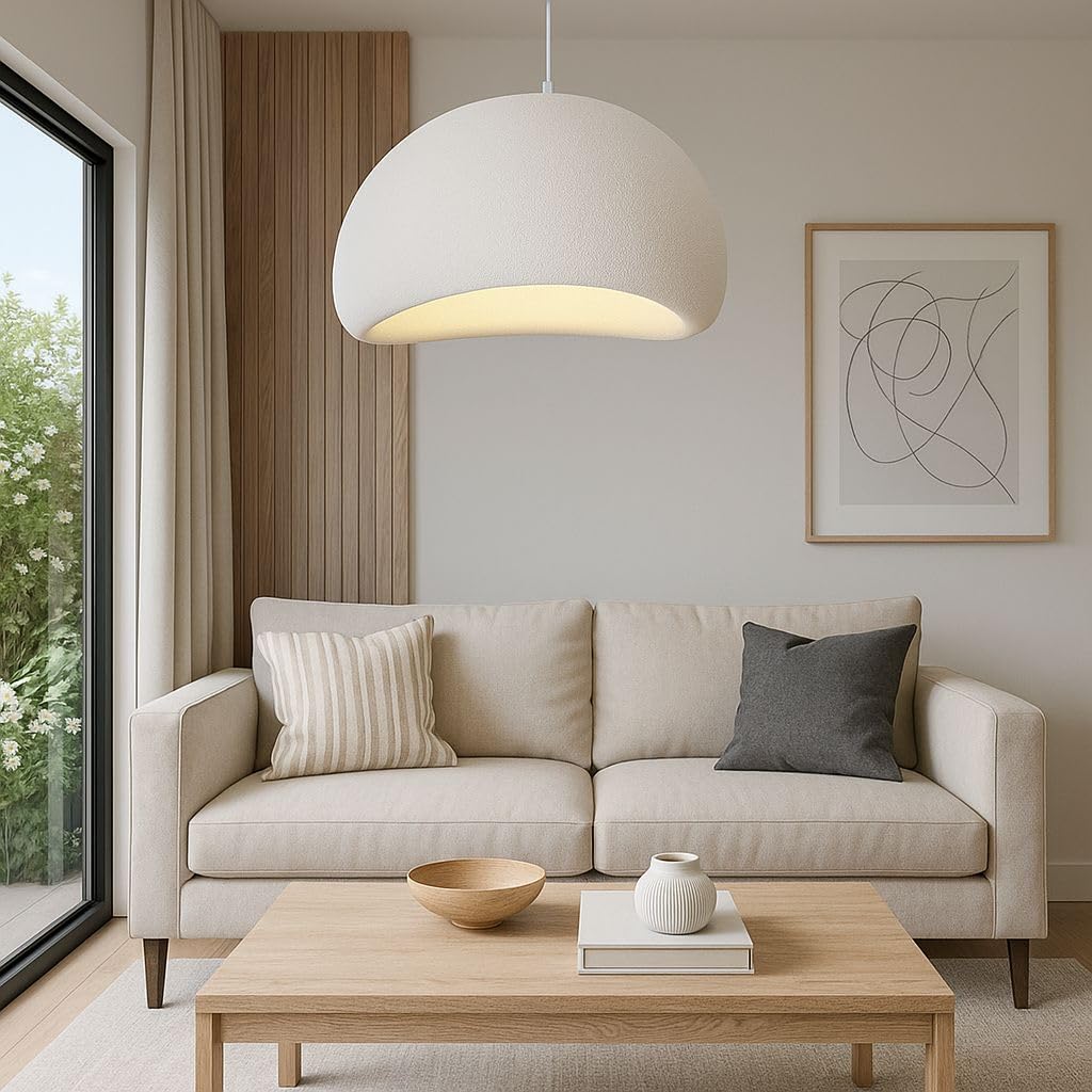 BARCELONA LED Wabi Sabi biała lampa wisząca, teksturowane wykończenie, gwint E27 Ø50 cm, styl japoński, naturalny japoński minimalizm, oświetlenie Wabi Sabi, do salonu, sypialni lub jadalni