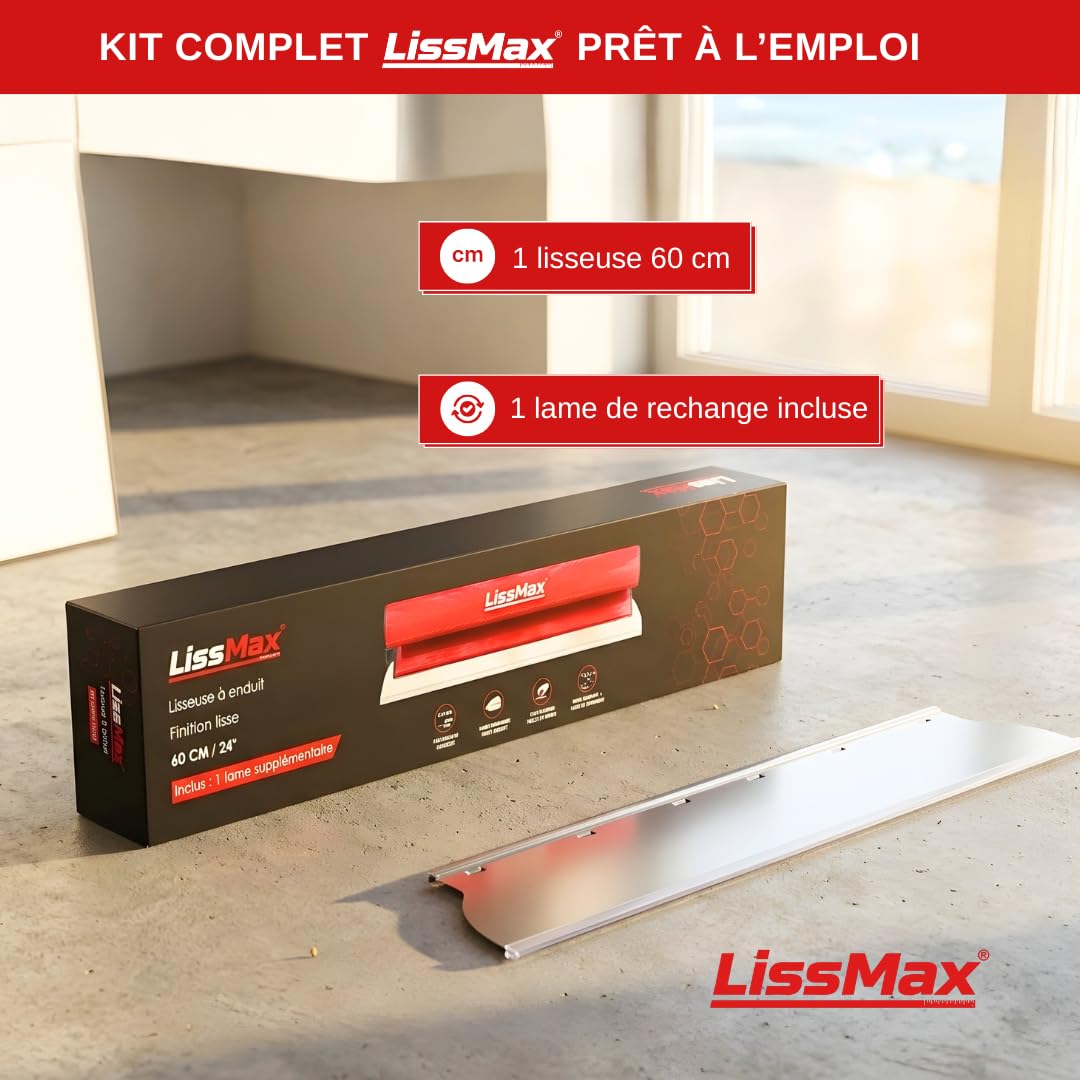 Lisseuse à Enduit 60 cm – Spatule Placo Professionnelle – Lame Inox Souple 0,3 mm – Kit avec Lame de Rechange – Poignée Ergonomique
