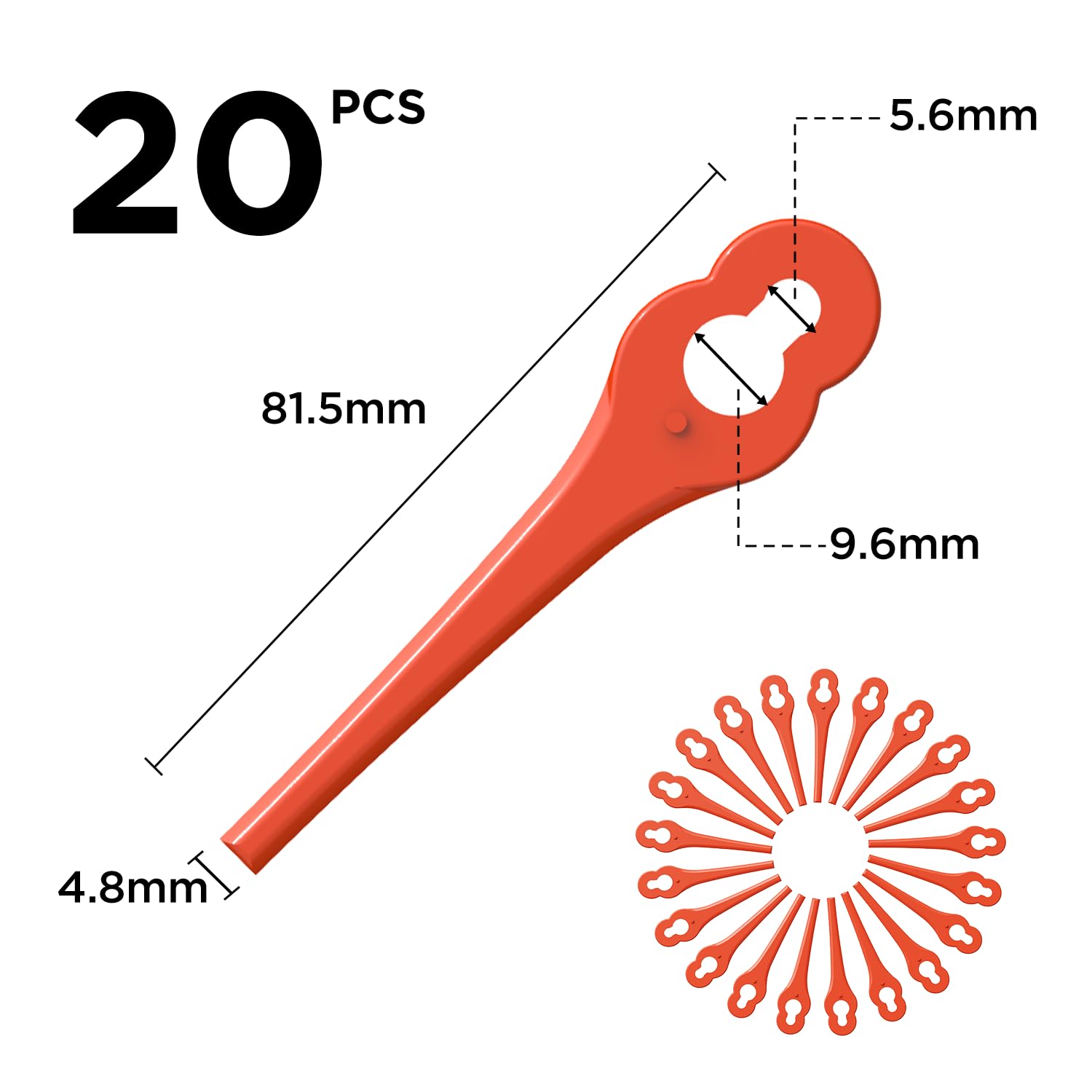 Litheli Rasentrimmer Ersatzmesser (20pcs) mit Litheli U20 Handy+ 25cm Akku-Rasentrimmer, Kunststoffmesser für Rasenkanten, Gartenwege und schwierige Bereiche