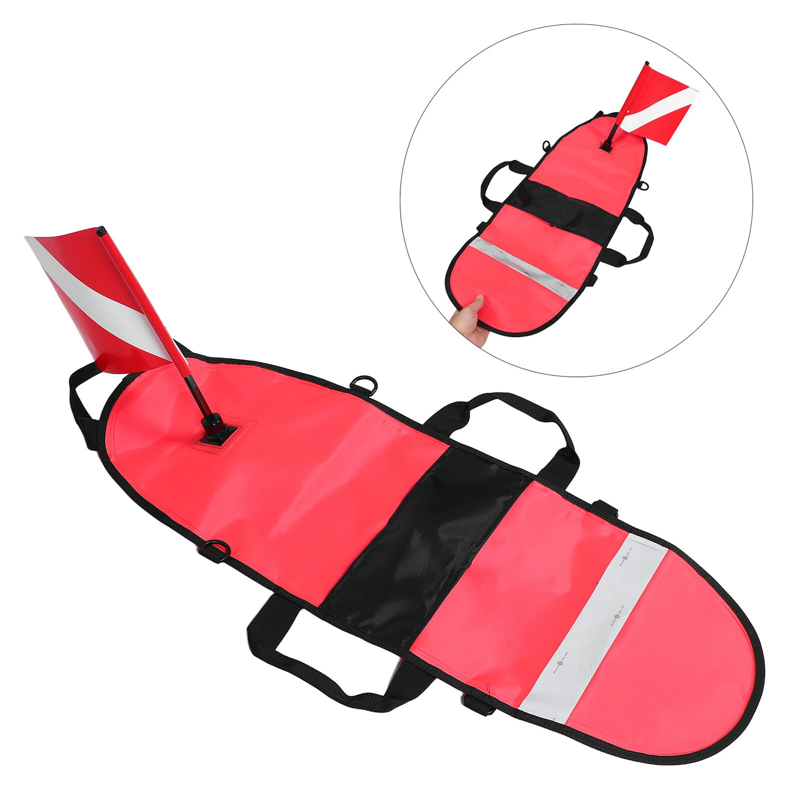 Flotador de Buceo Inflable Rojo con Bandera de Seguridad | Nylon Ligero, Resiste Agua de Mar, Marcador Visible para Natación y Aventuras en Mar Abierto