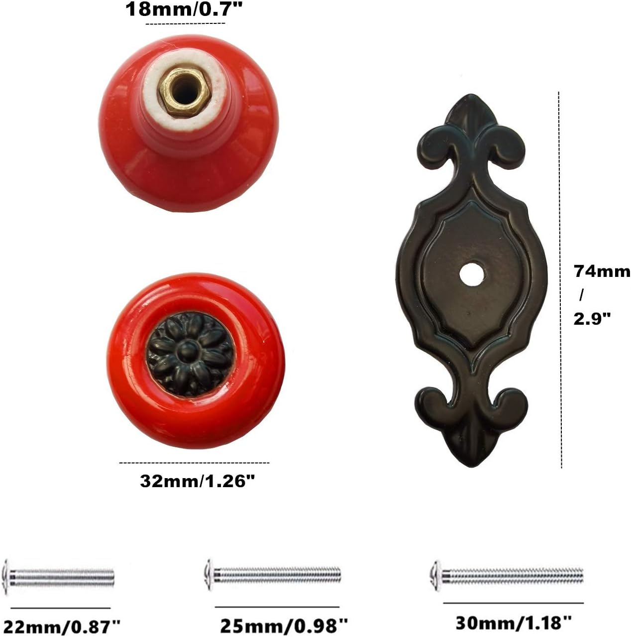 YMAISS 12Pcs Vintage Ceramic Cabinet Knobs Handles Pulls for Kitchen Cabinets Cupboard Bathroom Dresser Wardrobe Closet Decoration Pulls (Red +Black)