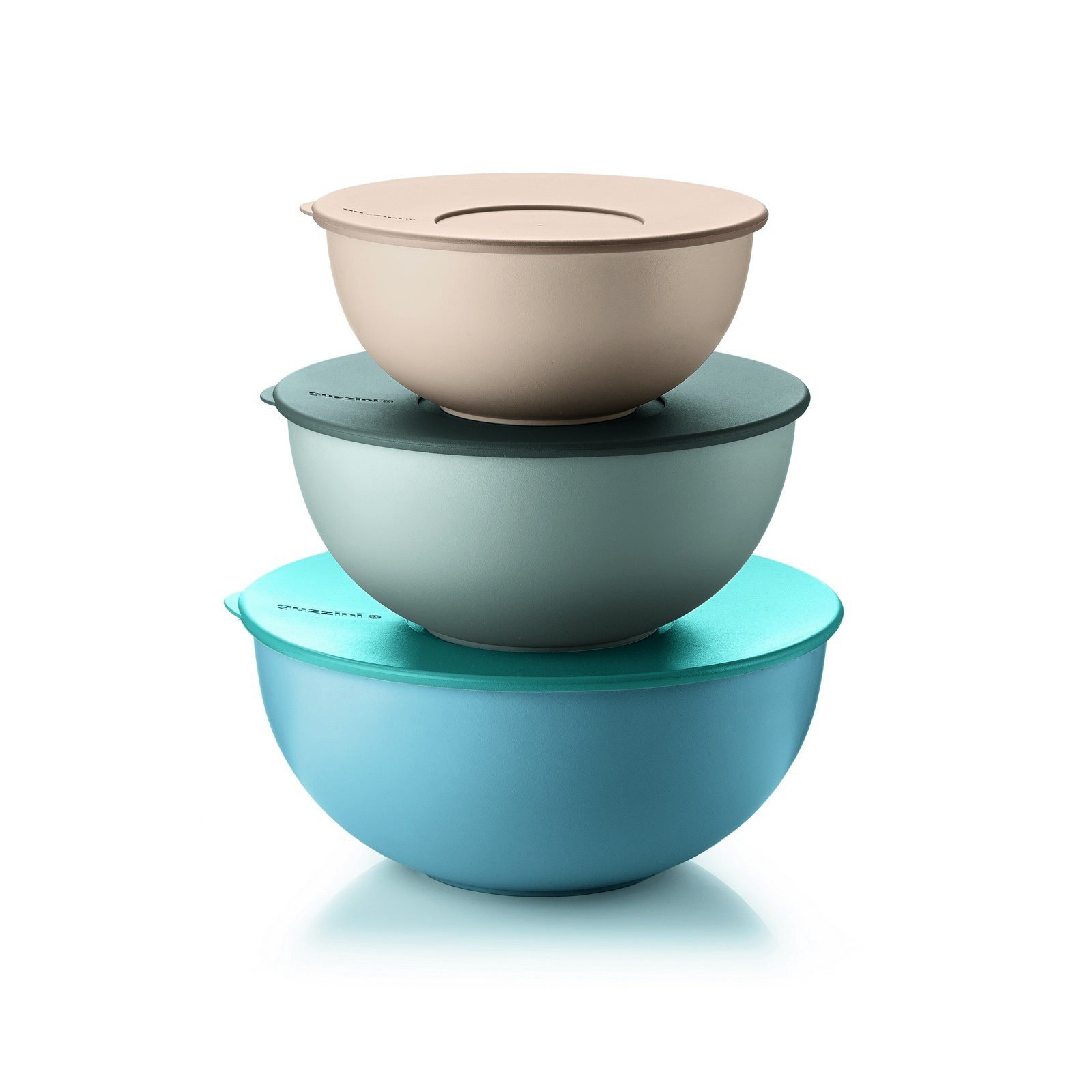 Guzzini Store&More Kitchen Active Design Set 3 Contenitori Ermetici Bassi per Frigo/Freezer/Forno A Microonde, & Fratelli Everywhere, contenitori per alimenti, blu, marrone, verde, 3 pezzi, 910 g