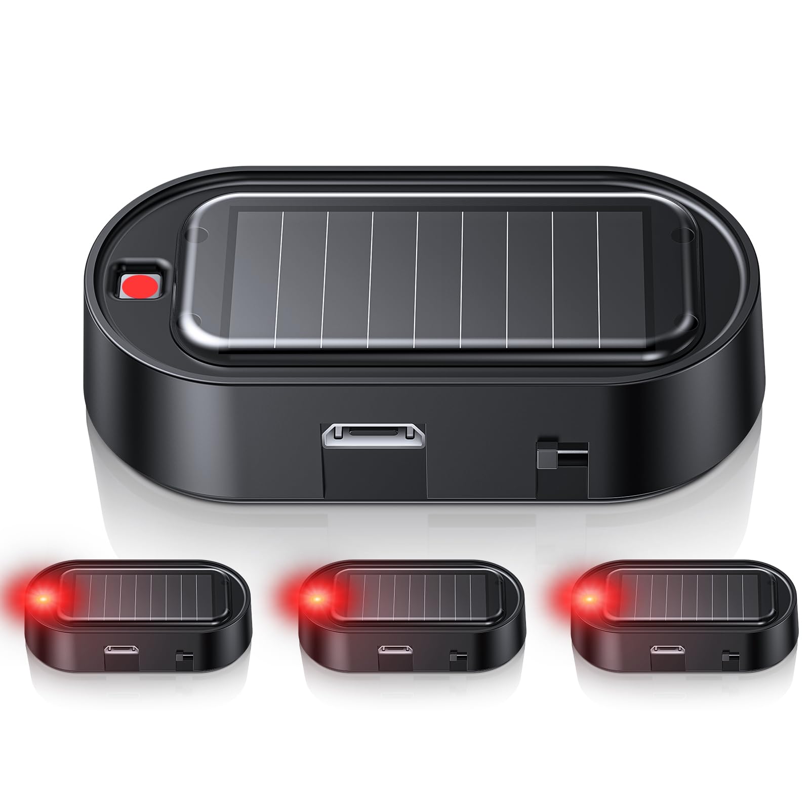 4 Pcs Solar Power Simulated Car Alarms, Anti-theft Security LED Flashing Fake Light with Light Sensor, Car Alarm Light for SUV RV Truck (Red Light)