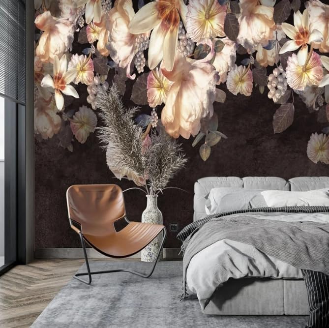 Papier peint fleurs 3D pastoral pour masquer un mur abîmé
