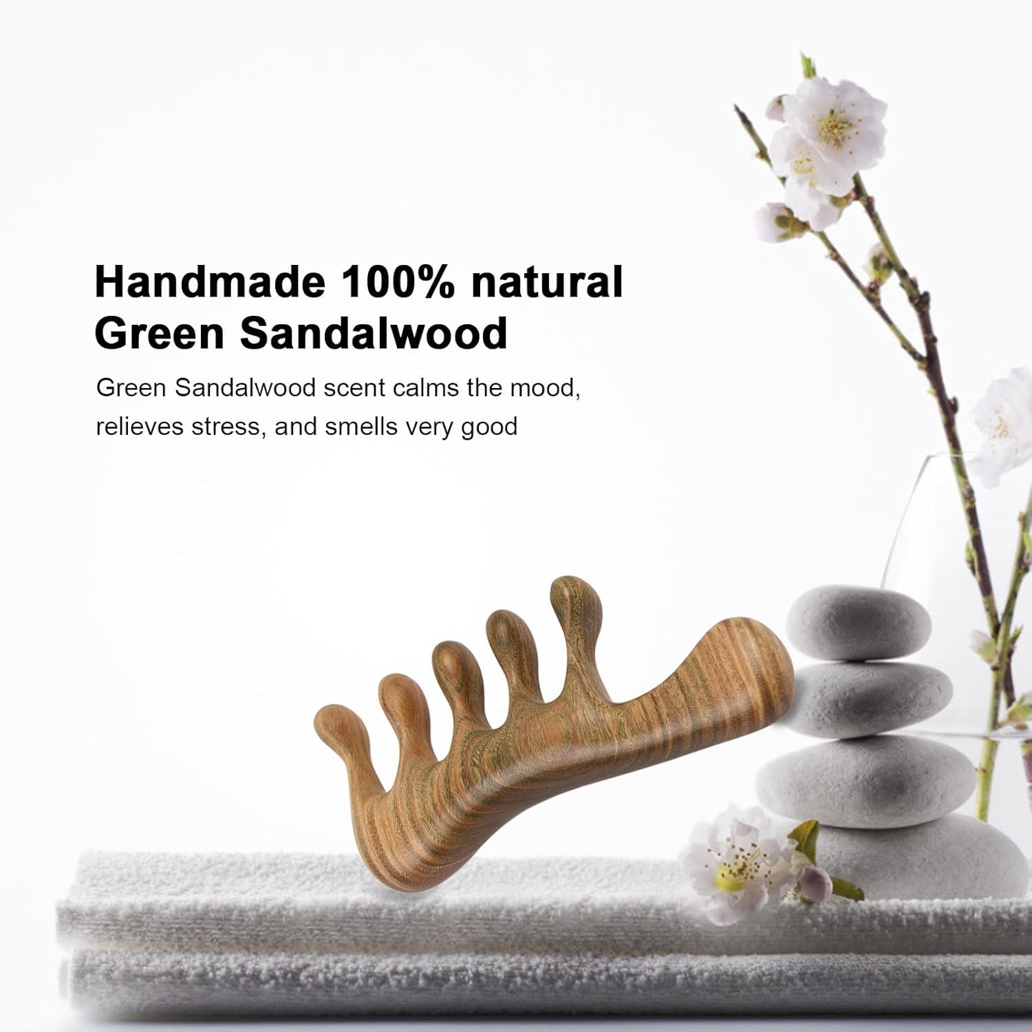 Artist International ™Handmade 100% Natural Green Sheesham Wide Tooth Combs - Head Scalp Massage No Static, Detangling Comb, Green Sheesham Wooden Hair Comb for Men and Women 4