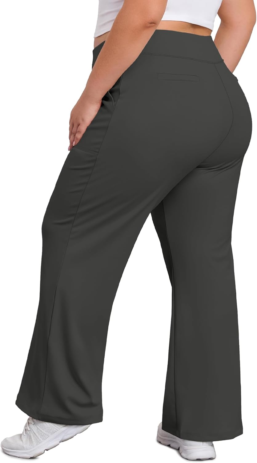 COOTRY Women's Plus Size Wide Leg Pants Yoga Pants with Pockets High Waist Stretch Work Dress Casual Sweatpants - Image 2
