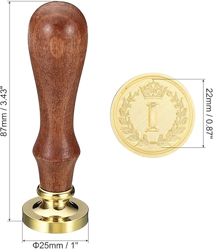 Miniatura 2 de PATIKIL Sello de cera del alfabeto I, sello de cera de sellado de letra inicial, clásico retro, cabeza de latón extraíble, mango de madera para