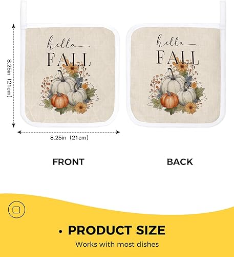 Miniatura 3 de Juego de 2 soportes para ollas de calabaza naranja y blanca para cocina, platos de sartén para horno, tapete a prueba de calor con lazo para colgar,
