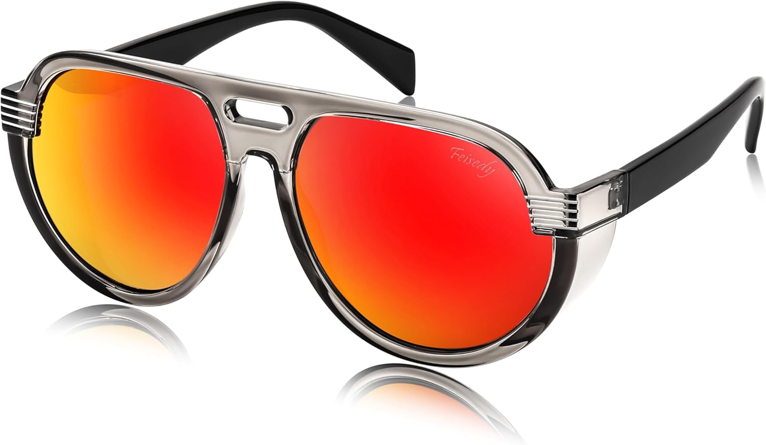 FEISEDY Steampunk with Side Shields Aviator Sunglasses for Men Women 80s Retro Flat Top Oversized Polarized Shades B0096