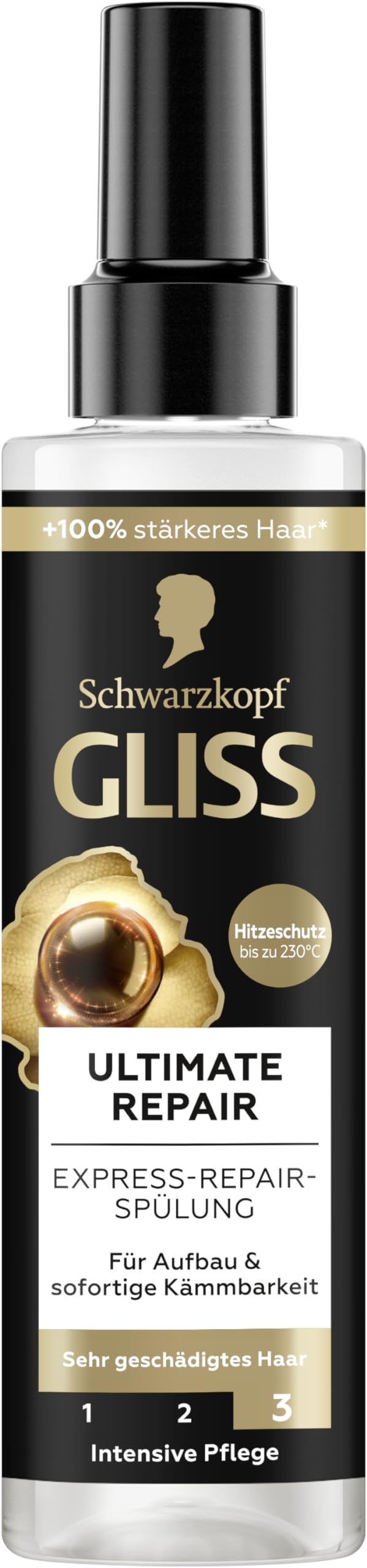 Gliss Odżywka do włosów Express-Repair Ultimate Repair (200 ml), odżywka do włosów z keratyną naprawia bardzo zniszczone włosy, odżywka z ochroną przed wysoką temperaturą do 230°C