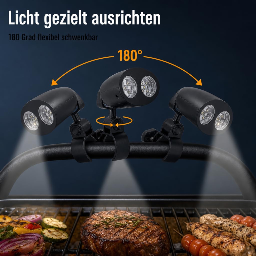 MIJOMA Robuste Grilllampe mit 10 Superhellen LEDs, 180° Flexibler Schwenkmechanismus, Praktische Touch-Schalter Funktion, einfache Anbringung dank C-Klemme - Das zweckmäßige Outdoor Grillzubehör
