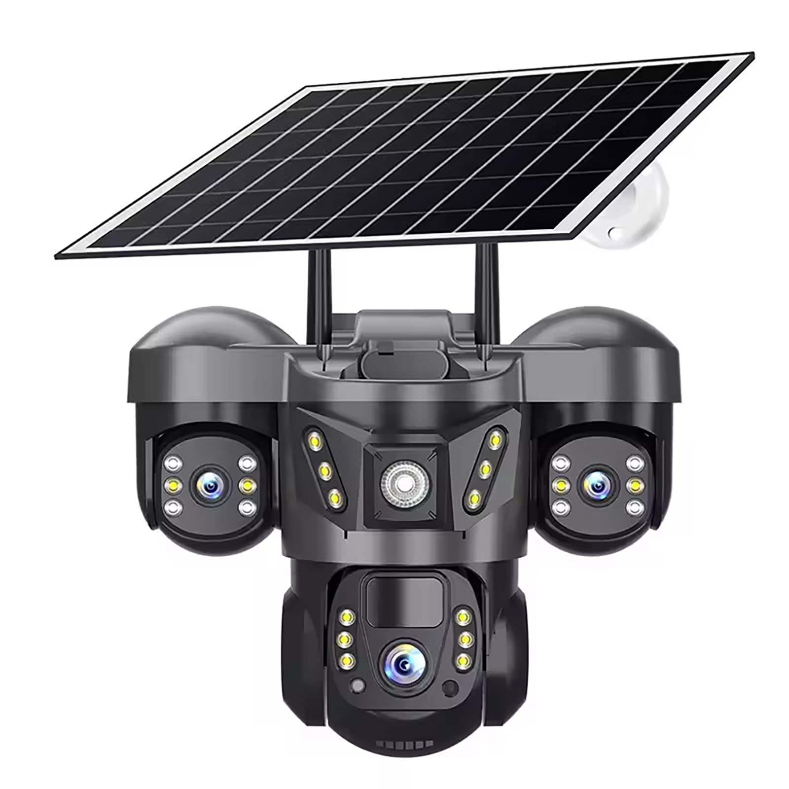 HIFAM Pannel Solar Wireless Outdoor Security Camera, Triple-Lens, 4K Resolution 3MP 360°Pan/Tilt, WiFi Connect V380 Pro APP Control Camera with Spotlight Alarm PIR Motion Detection Two-Way Audio-image-4