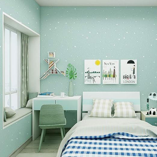 Amazon Co Jp リムーバブル スタープリント 壁紙 男の子の女の子のために 接着剤付き じゃない 不織 布 星空 壁紙 防水 壁紙シール ベッドルーム用 保育 園 キッズルーム ブルーグリーン 950x53cm 374x21inch Diy 工具 ガーデン