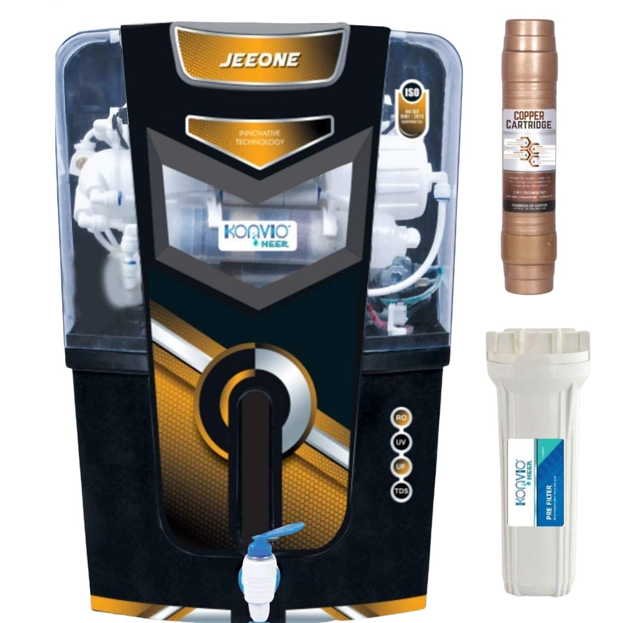 Konvio Neer Jeeone RO + UV + UF + TDS Adjuster Water Purifier with Advance UV and High TDS Membrane (Black, Copper), 15 Liter-image-7