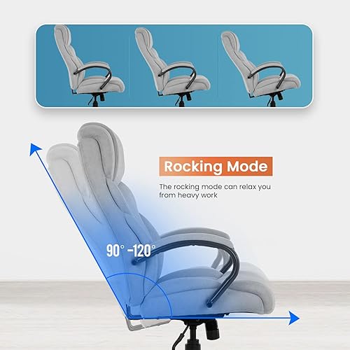 Miniatura 7 de Silla de oficina grande y alta, asiento ancho de 500 libras, silla de escritorio con brazos de apoyo lumbar, respaldo alto, piel sintética, silla