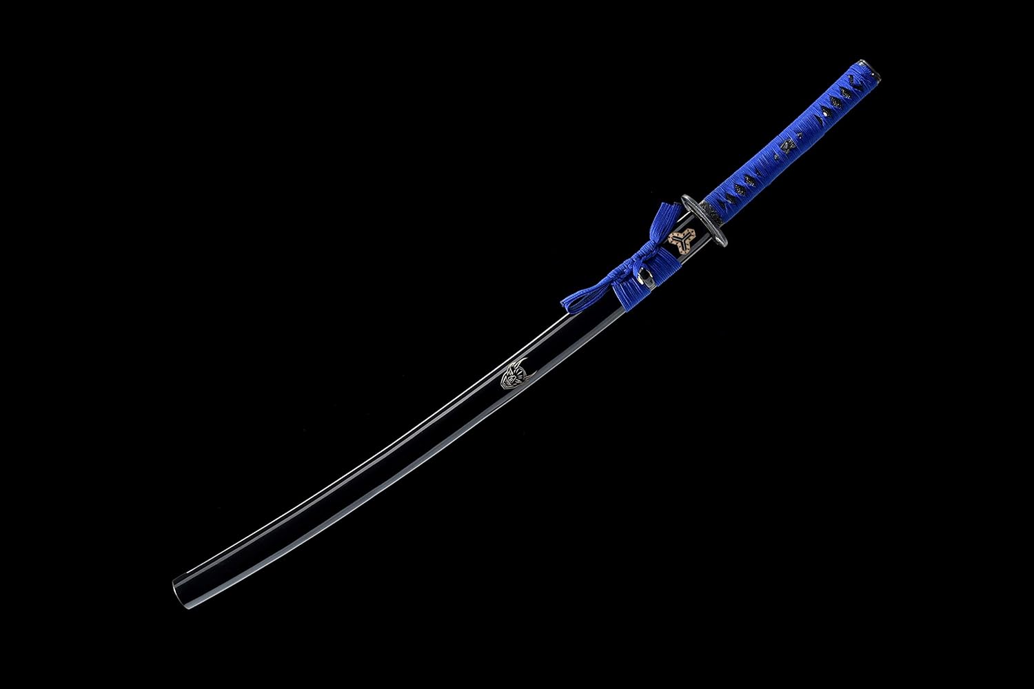Handmade Real Full Tang Japanese Samurai Katana Sword Forged 1095 Steel with Blue Color Steel Blade and Engraved Wood Scabbard (Blue Blade)