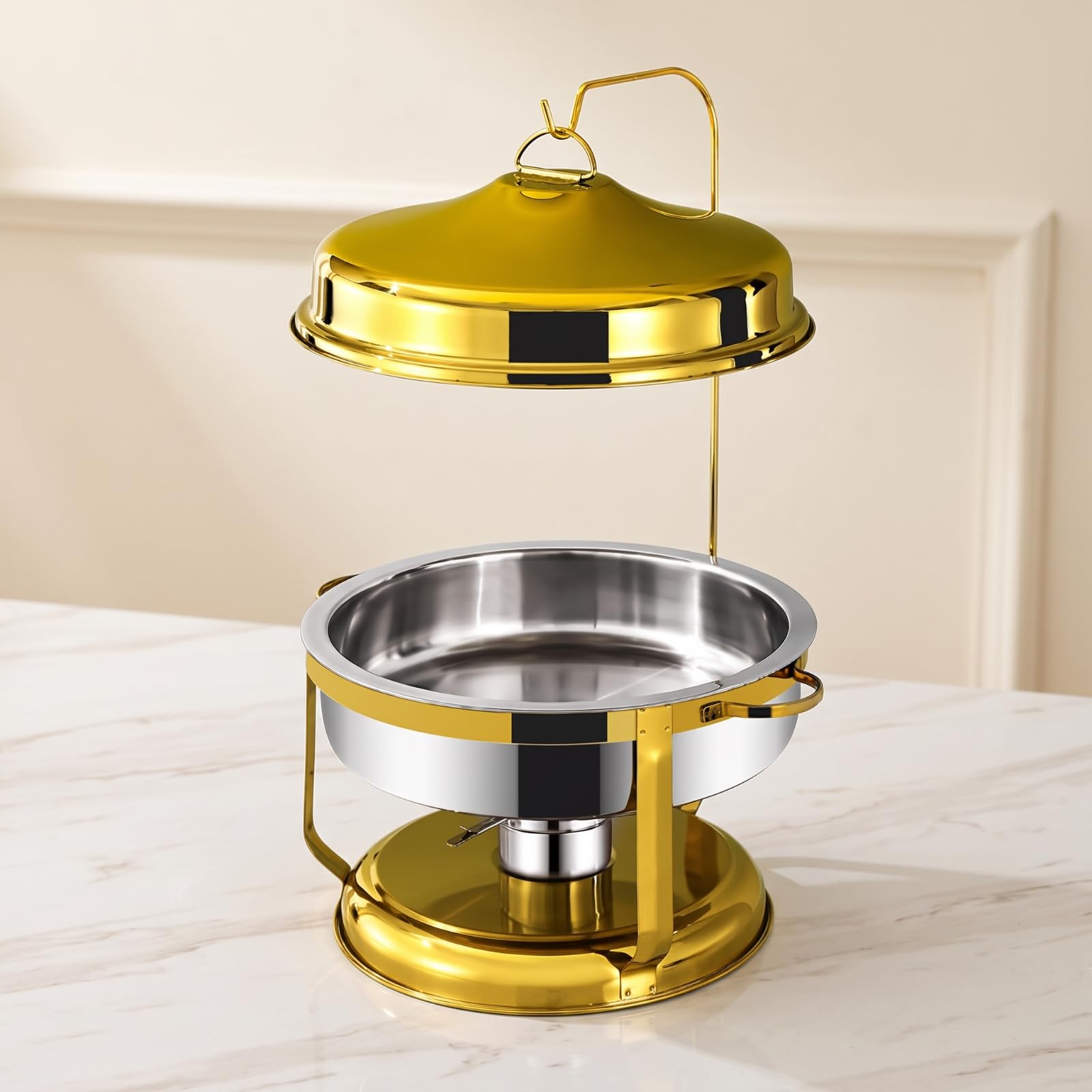 Scaldavivande In Acciaio Inox, Scaldavivande con Coperchio a Rullo, Portatile, Vassoio Riscaldante, per Banchetti, Catering, Argento