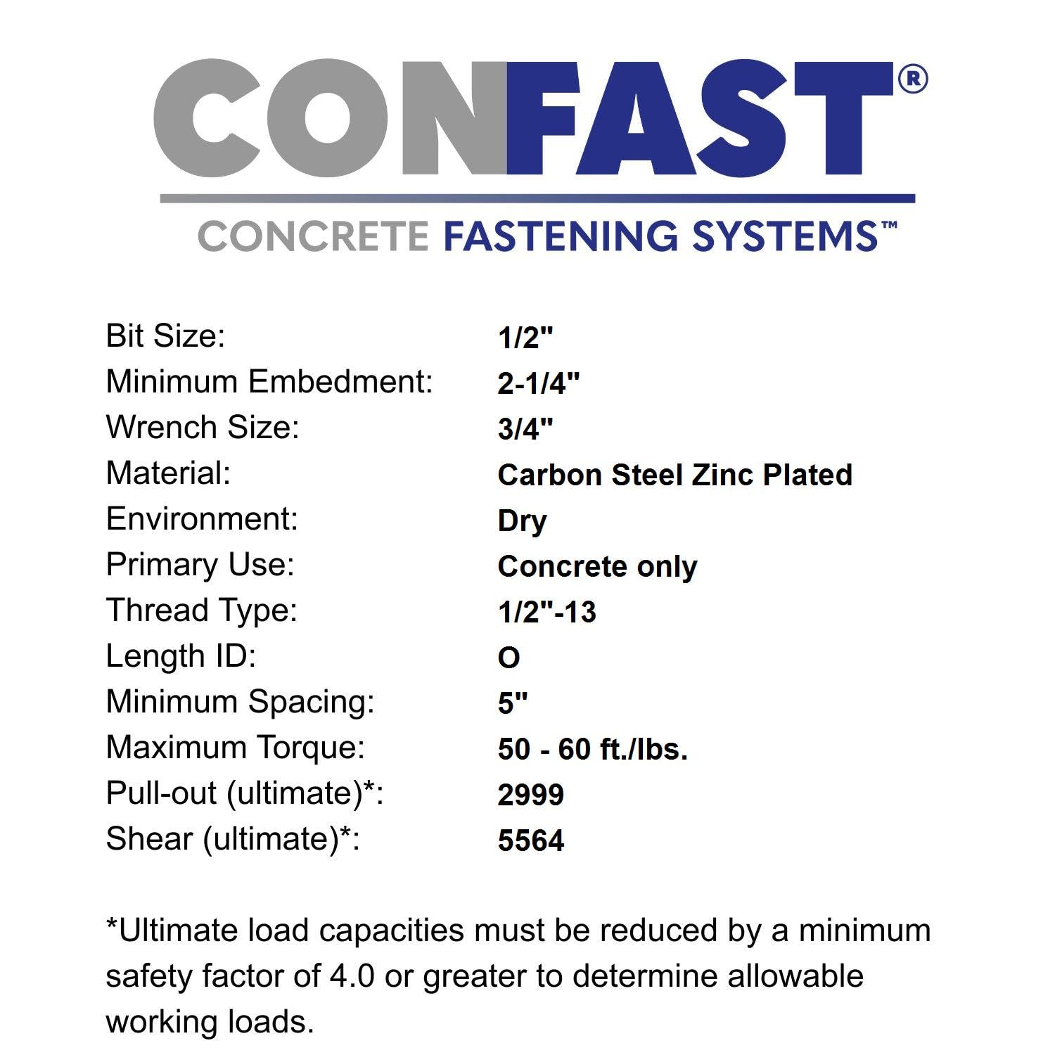 Confast 1/2" X 8-1/2" del anclaje de cuña chapado en zinc (caja de 25)