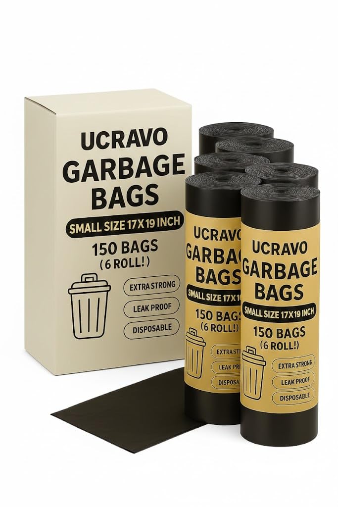 UCRAVO Garbage Bags Small Size 17 x 19 Inch, Pack of 6 Rolls (180 Bags) | Extra Strong Disposable Dustbin Bags for Home, Kitchen, Office, Bathroom | Leak Proof,Durable Black Garbage Covers,Kachra Bag-image-6