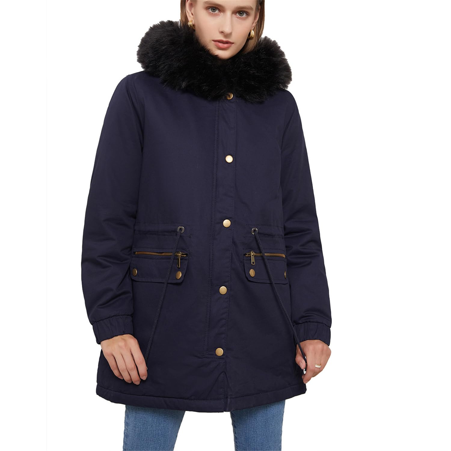 Générique Femmes épaississement chaud manteau d'hiver capuche en duvet Pike fausse fourrure extérieur manteau long veste manteau