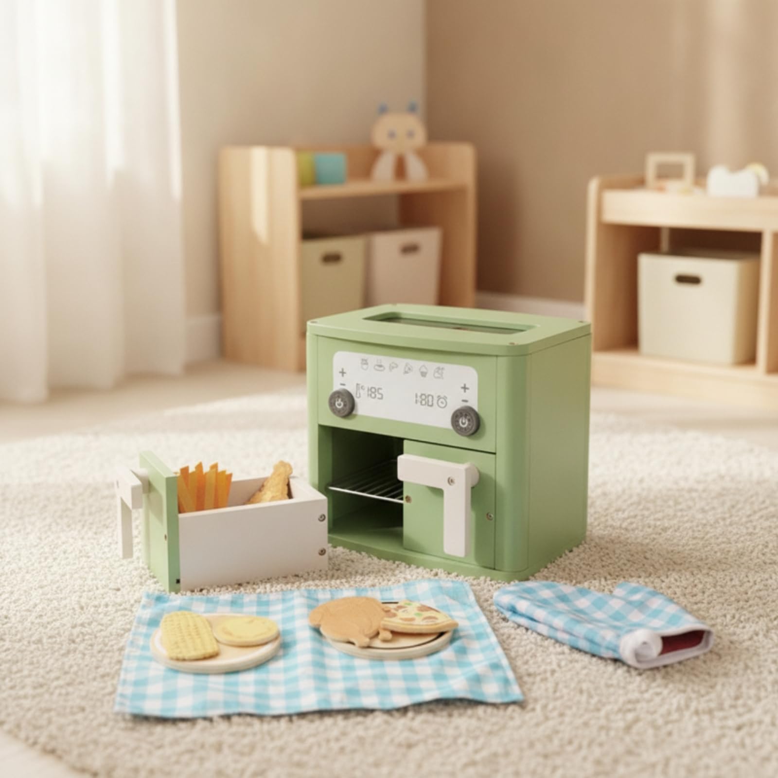 Gralara Friteuse à Air Jouet Adapté à Enfants Friteuse sans Jouet Sécurisé Ensemble Cuisine avec Accessoires pour Tout-Petits