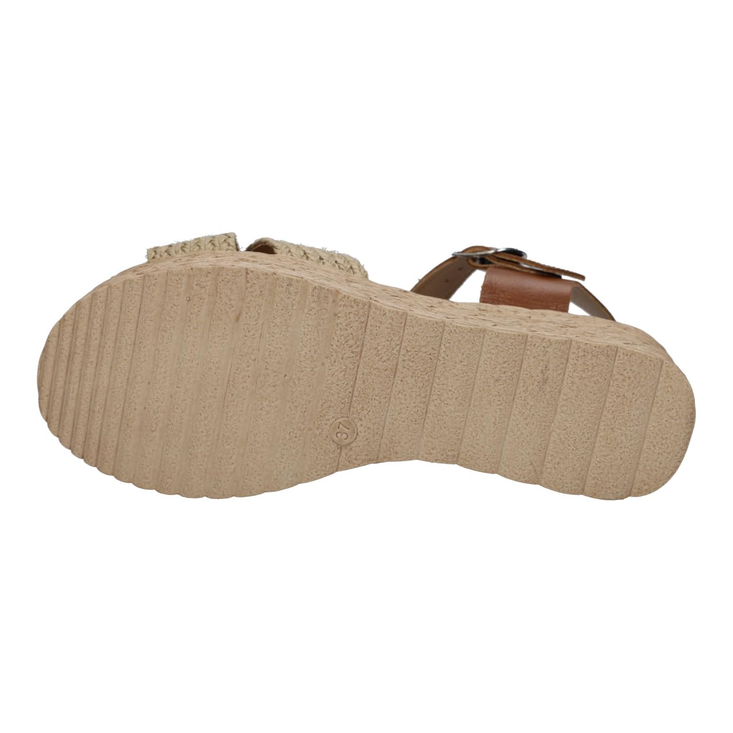 SANDALI M621 Plataforma para Chicas, Piel Hechas en España, con Hebilla, Tiras de Yute y Planta de Gel Mujer