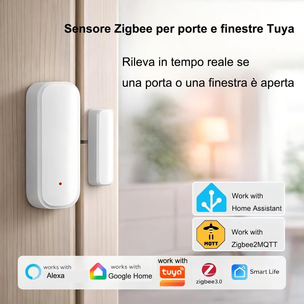 Sensor de puerta y ventana Zigbee inteligente, requiere Hub Zigbee, compatible con Alexa/Google Home/Home Assistant/Tuya, Detector inalámbrico de contacto de ventana para sistema de alarma, No se