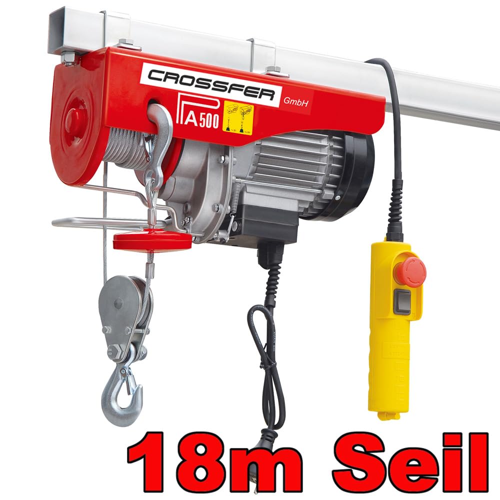 CROSSFER PA500A-18M Elektrische Seilwinde Seilzug 250/500 Kg 18 Meter Stahlseil 230V