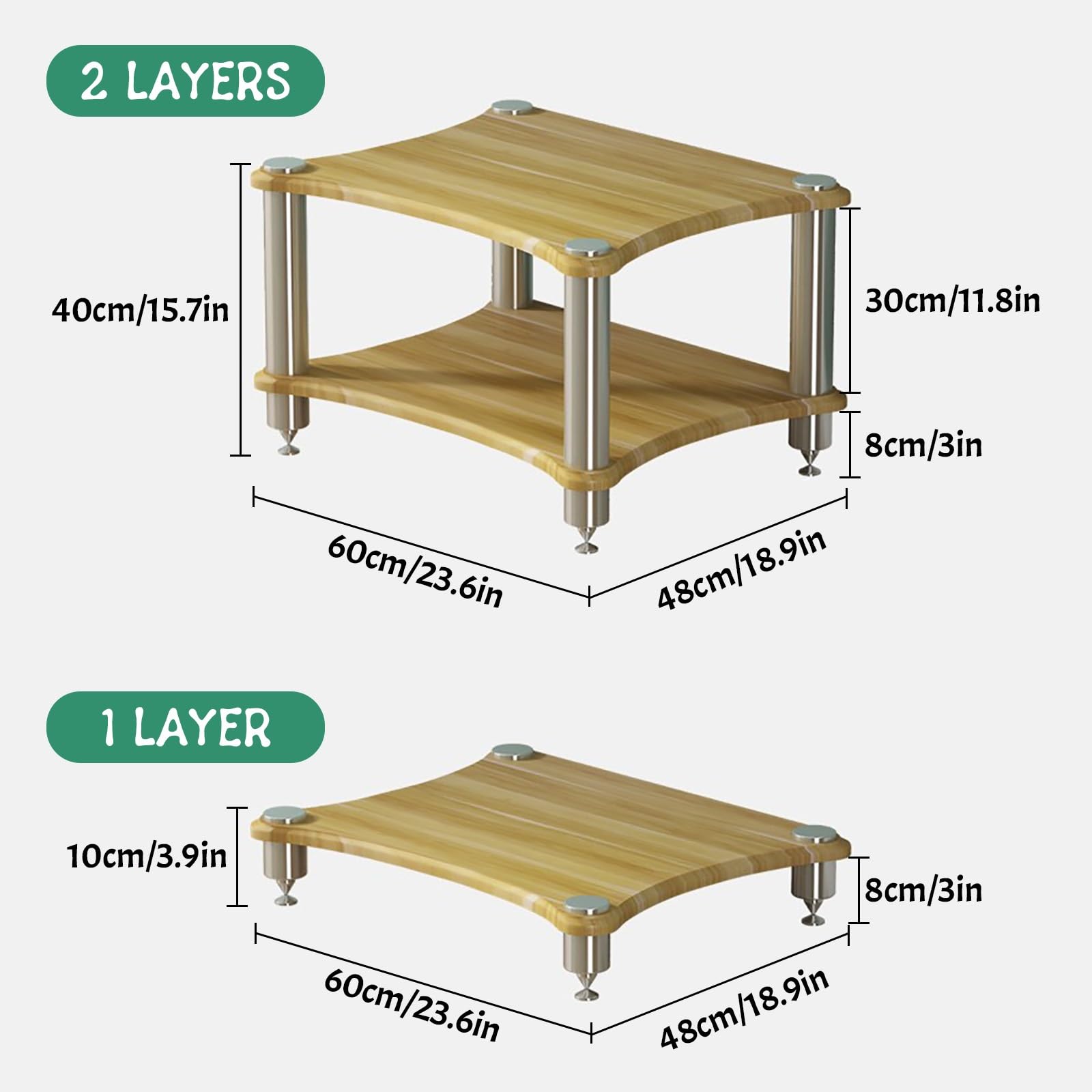 Floor Speaker Stand for Surround Sound 1/2/3/4-Tier AV Media Stand Corner Shelf Sturdy Audio Rack Shelf Stainless Steel for Record Player Game Console DVD Player Projector ?(Teak,1 Layer)