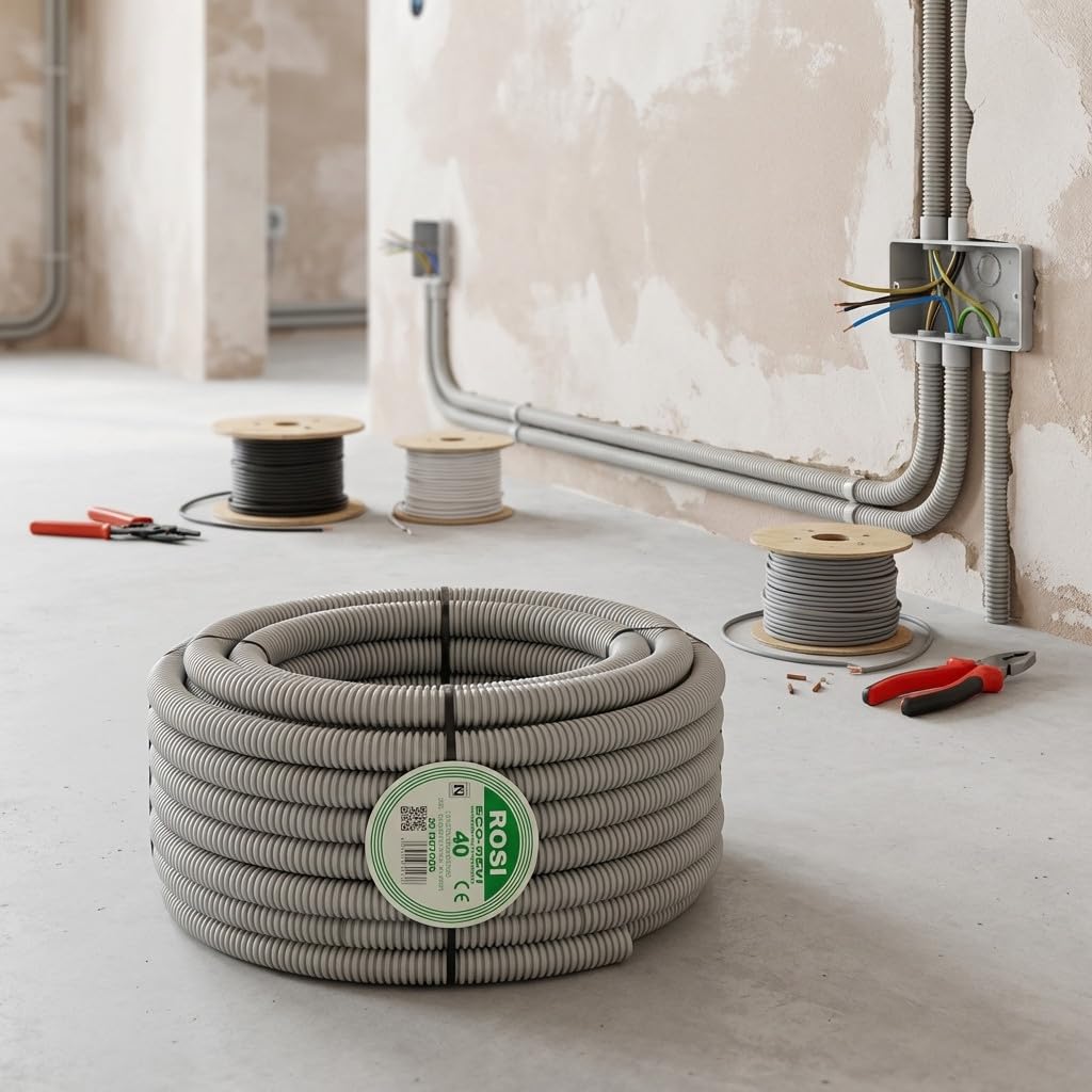 Suinga Tubo Corrugato privo di alogeni 40mm | Tubo Flessibile a Spirale rinforzato 25 metri | Isolamento in PVC per cavi elettrici