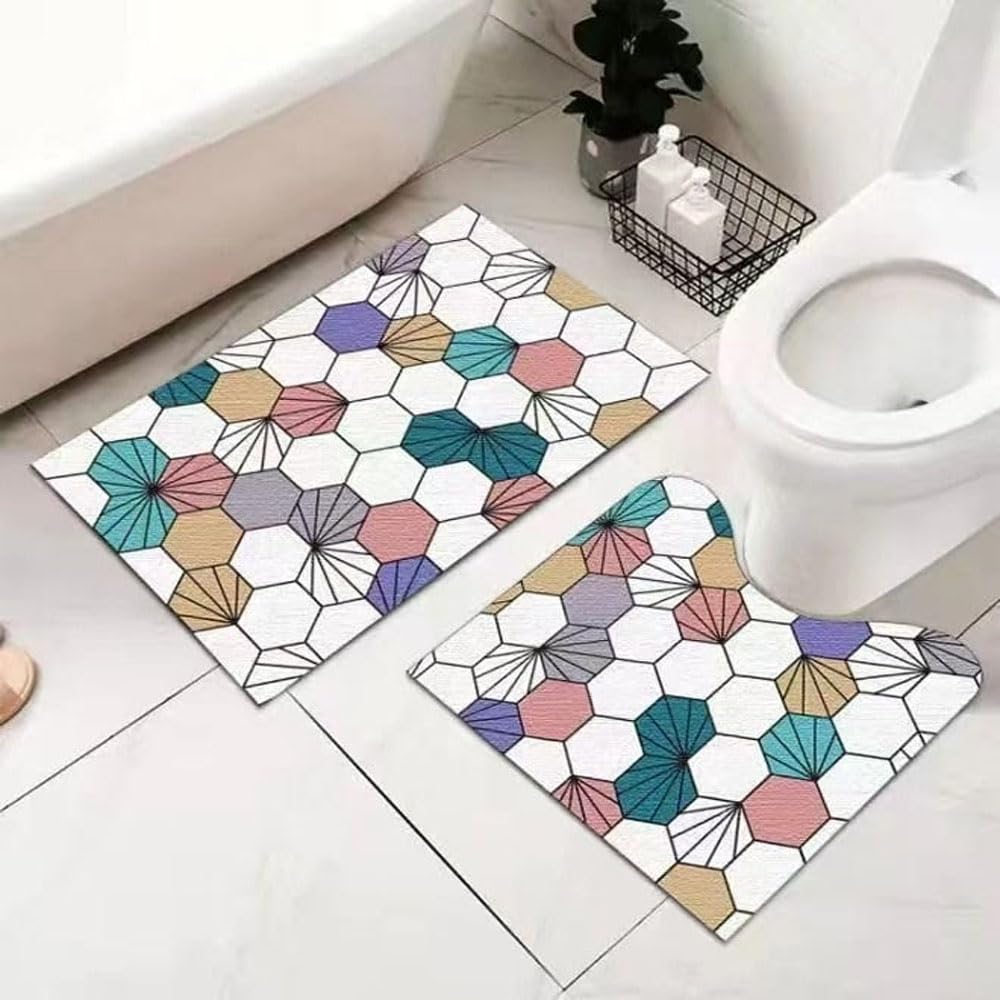 Kutis2-Piece Modern Luxury Bath Mat Set – Geometric Design, Water-Absorbent & Non-Slip Bathroom Rugs for Shower, Tub, and Sink Area