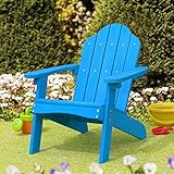 LUE BONA Kids Adirondack Chair, Blue Poly Lumber Resin Adirondack Chair, Toddler Adirondack Chair Weather Resistant, Kids Outdoor Patio Adirondack Lounge Chair for Fire Pit, Balcony, Backyard