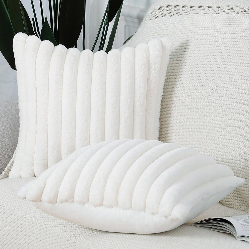 Madizz Set of 2 Faux Fur Decorative Cushion Covers 18x18 inch, 45x45 cm - Image 3
