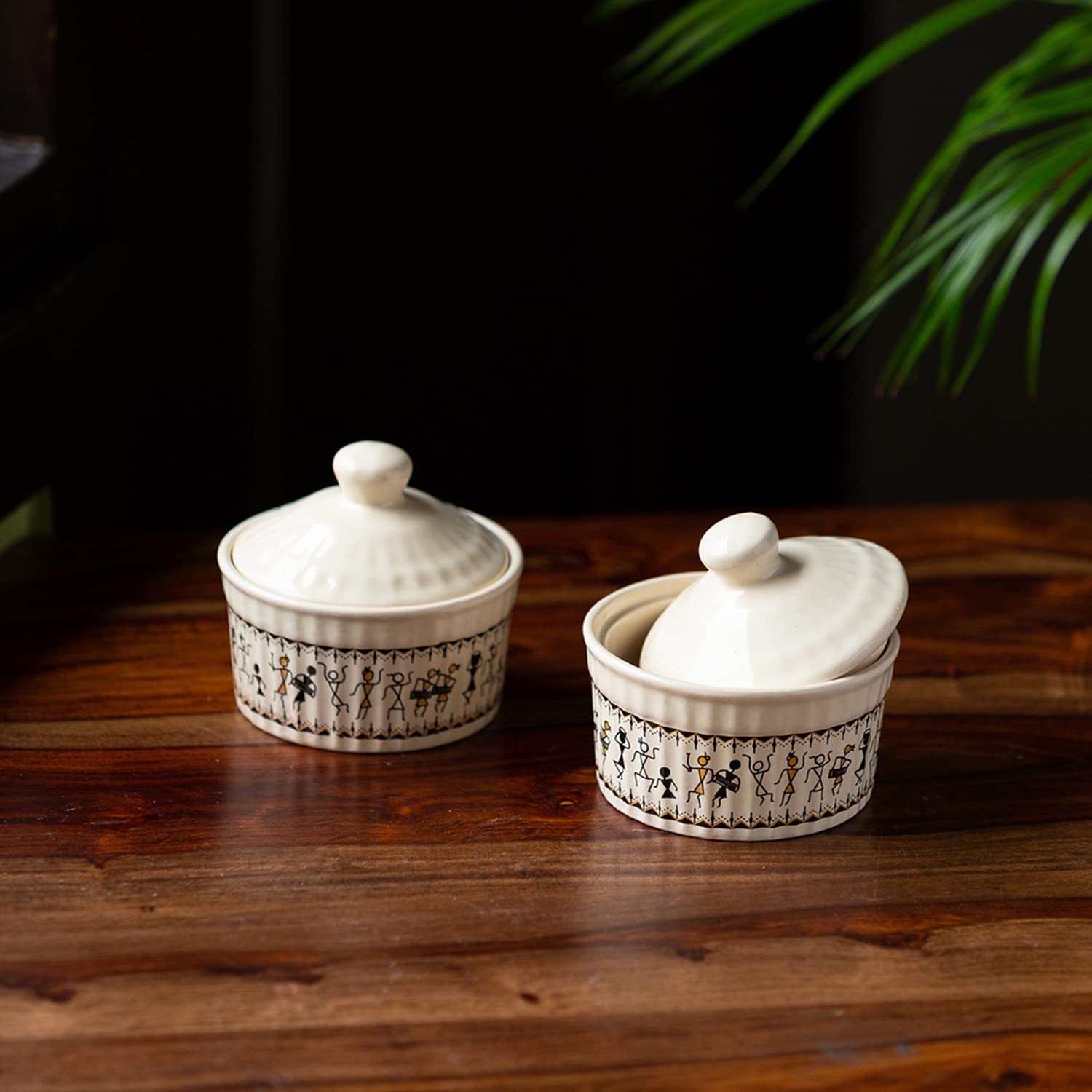 ExclusiveLane Whispers of Warli Handcrafted Ceramic Pickle Jar Set Ceramic Jars for Kitchen Storage & Pickle Containers for Dining Table (Set of 2, 160 ML, Microwave Safe) (B09G4NWLVC) Amazon Price History, Amazon Price Tracker
