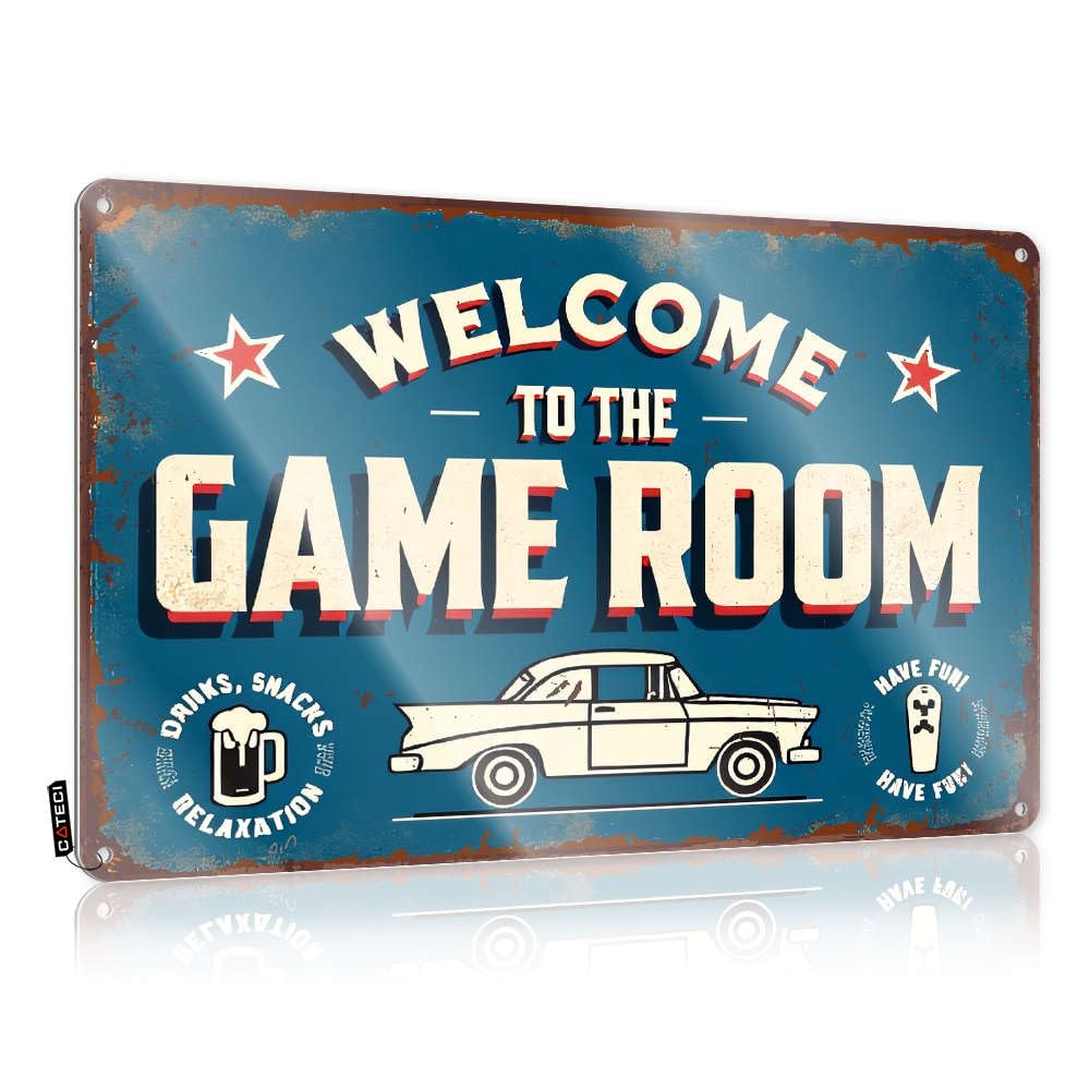 Fzfn Colour Matal Sign Humor Vintage Wall Art, Large Retro Designer Tin Sign For Home Bar | 8X12 Inch Welcome To The Game Room. Perfect For Backyard Decor(30X40cm)