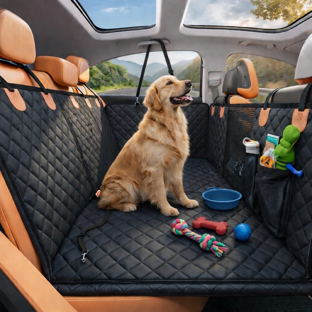 Hard Bottom Back Seat Extender for Dogs – Waterproof Quilted Dog Hammock with Side Protection, Non-Slip, Heavy Duty Pet Seat Cover for Cars, SUVs & Trucks