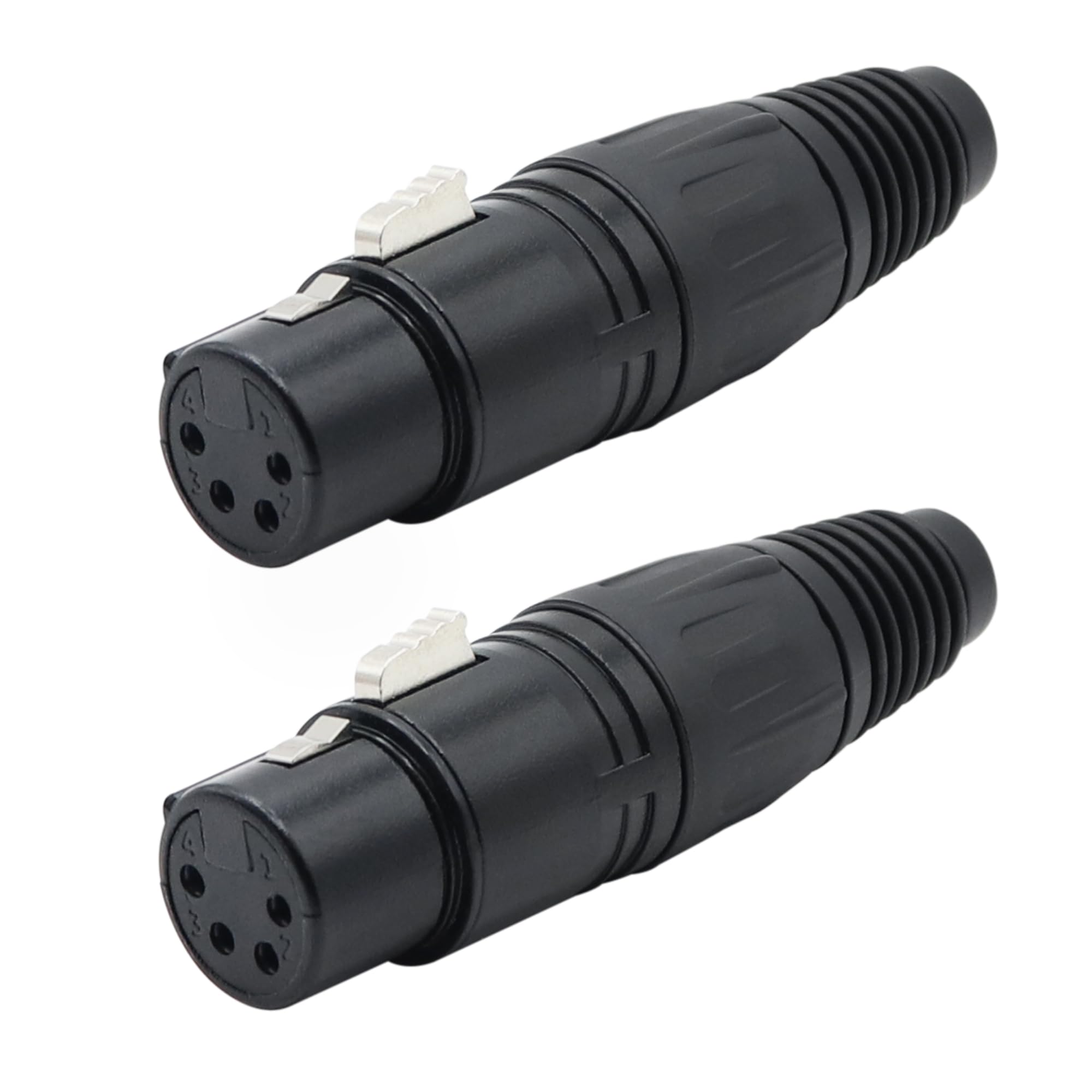 Kallaudo 4-Pin XLR Cable Connector XLR 4 Pin Female Plug Connector Mic Microphone Cable Plug Connector Audio Socket, Black, 2 Pack