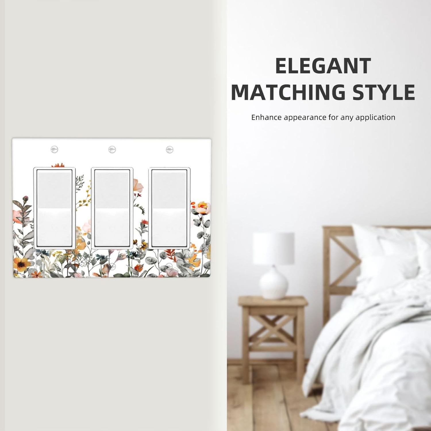 Boho Colorful Wildflower Vintage Flower Floral Plants Triple Rocker Outlet Covers Decorative 3 Gang Light Switch Cover Gfci Electrical Switchplate Receptacle Wall Plate Plug Faceplate for Home