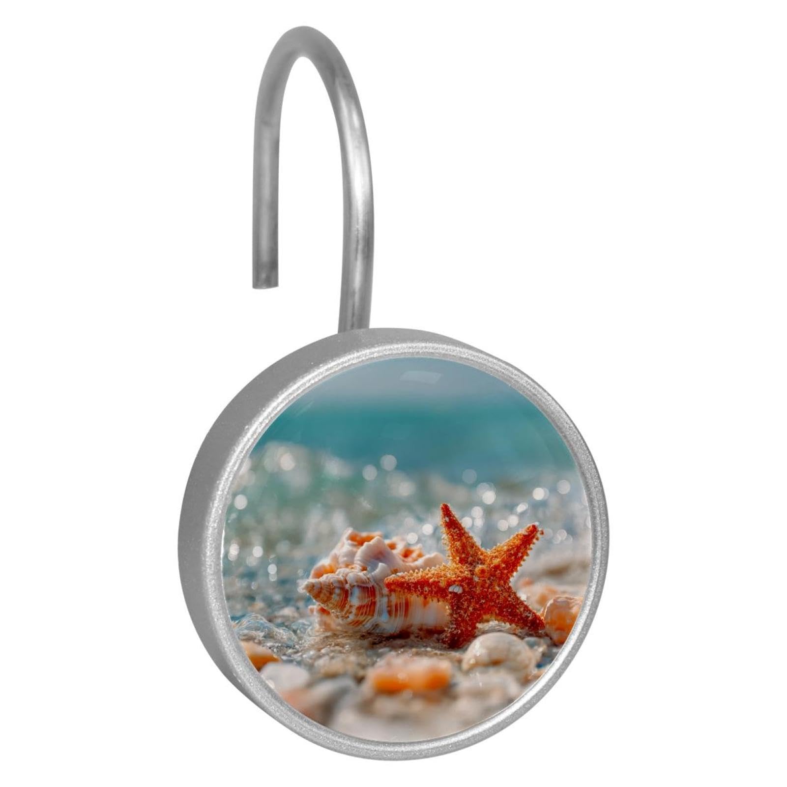 Beach Starfish Shells Decorative Shower Curtain Hooks Rings, Shower Hooks for Bathroom Shower Rods Curtains, 12pcs Shower Curtain Hooks